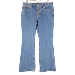 J. Crew Mid Rise Flared Crop Jeans Button Fly Blue Denim‎ Size 29
